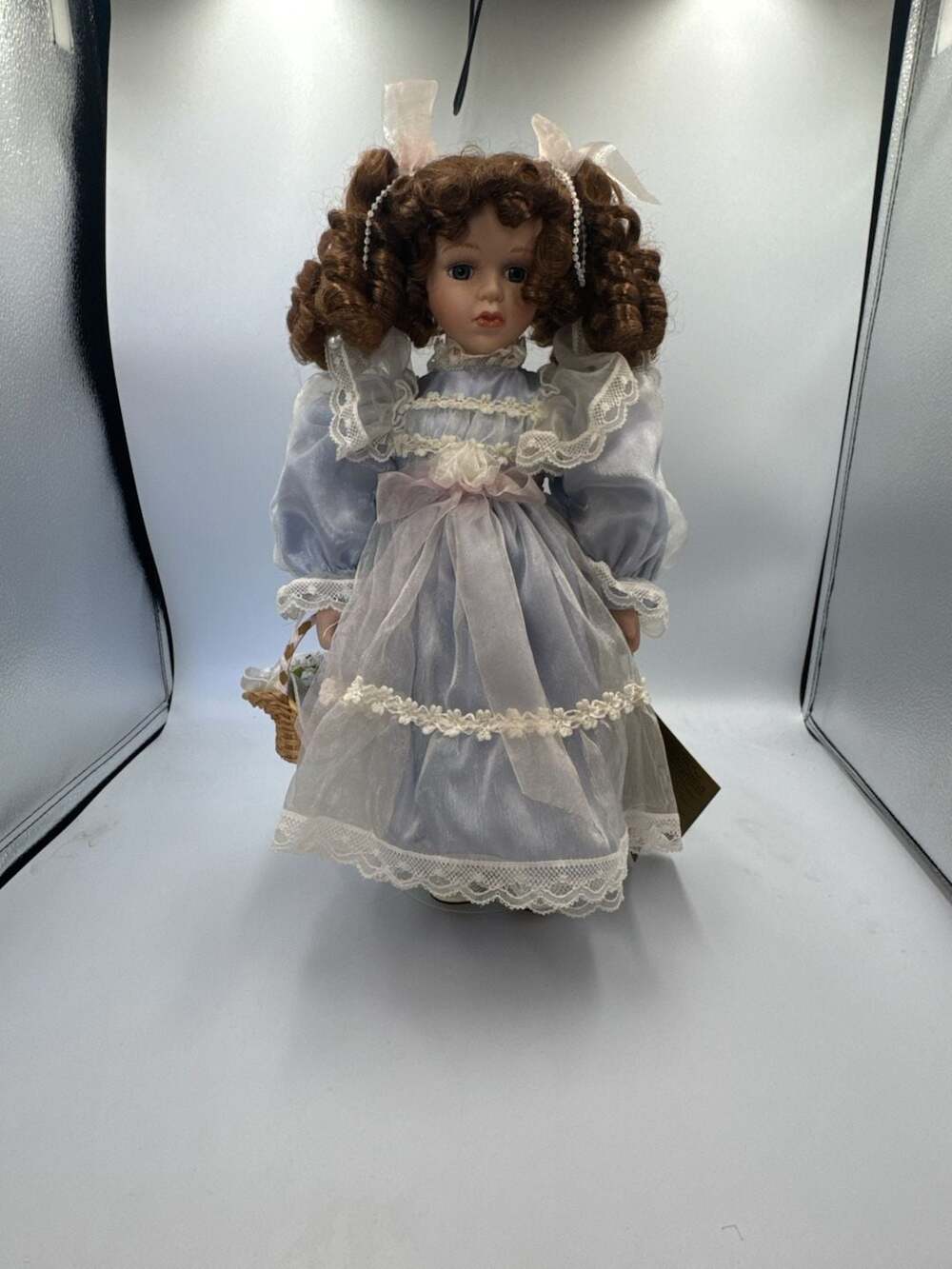 Seymour Mann Award Winning Doll Collection Brigitte Porcelain Doll in Blue Dress